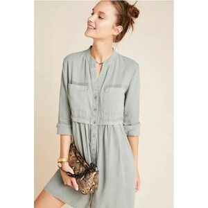 Cloth & Stone Shirt Dress Women's Small Moss Green‎ Lila Chambray Roll Tab